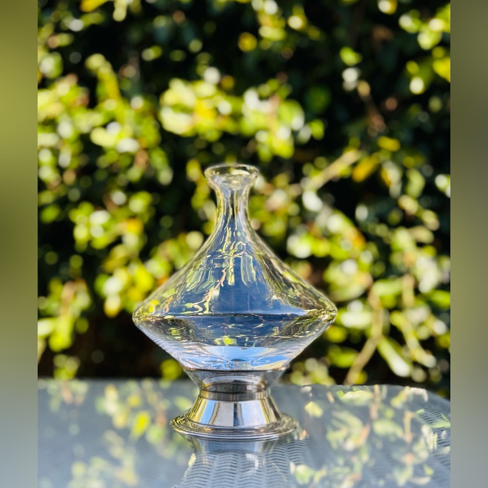Franmara Orbital glass wine decanter w/ silver plated base